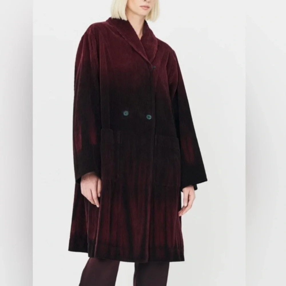 Raquel Allegra Rancho Ombre Wide-Wale Corduroy Swing Coat S Burgundy NWT - Picture 9 of 10
